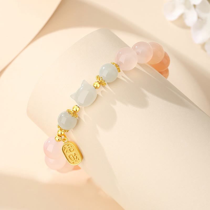 Pulsera de confianza con carácter de gato Fu y jade hetiano de ágata roja y plata de ley 925 con Buddha Stones