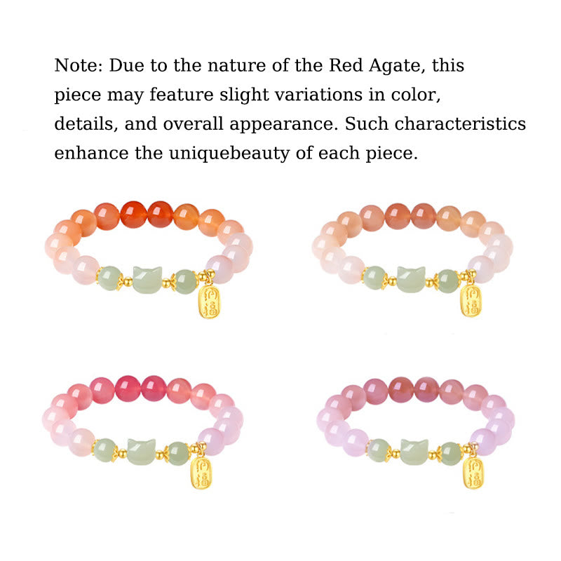 Pulsera de confianza con carácter de gato Fu y jade hetiano de ágata roja y plata de ley 925 con Buddha Stones