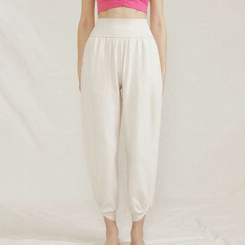 Pantalones casuales de algodón con cintura alta, pliegues laterales, secado rápido y bolsillos para mujer de Buddha Stones - image 2
