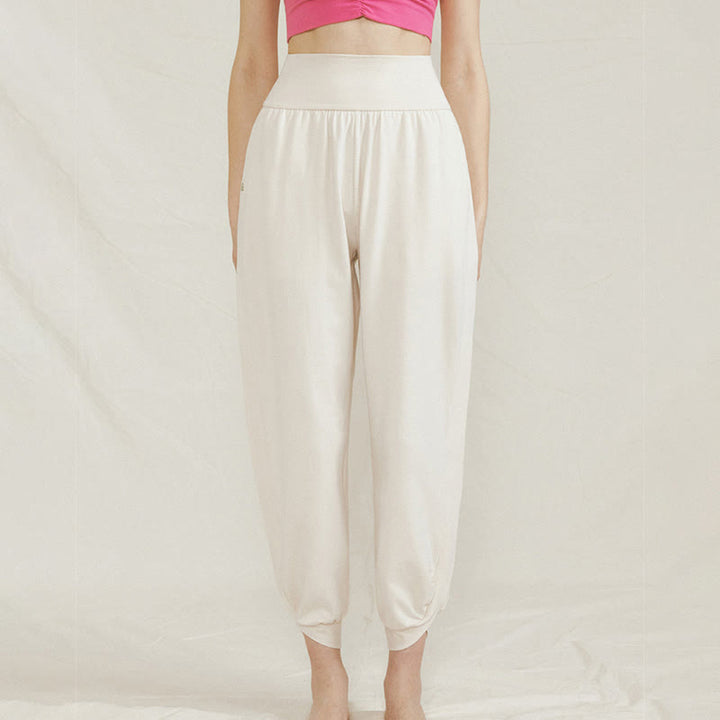 Pantalones casuales de algodón con cintura alta, pliegues laterales, secado rápido y bolsillos para mujer de Buddha Stones - image 2