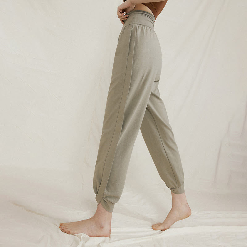Pantalones casuales de algodón con cintura alta, pliegues laterales, secado rápido y bolsillos para mujer de Buddha Stones - image 8