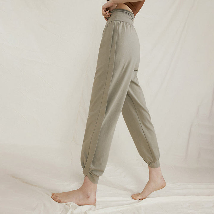 Pantalones casuales de algodón con cintura alta, pliegues laterales, secado rápido y bolsillos para mujer de Buddha Stones - image 8