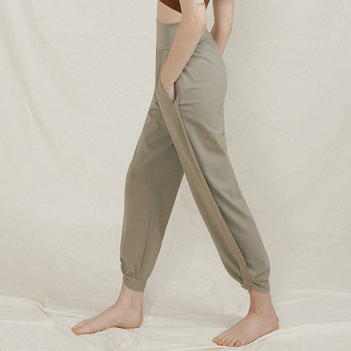 Pantalones casuales de algodón con cintura alta, pliegues laterales, secado rápido y bolsillos para mujer de Buddha Stones - image 12