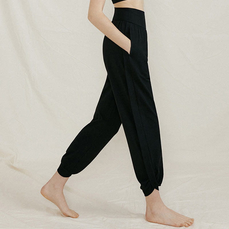 Pantalones casuales de algodón con cintura alta, pliegues laterales, secado rápido y bolsillos para mujer de Buddha Stones - image 16
