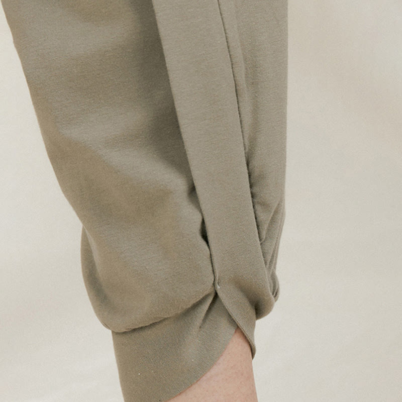 Pantalones casuales de algodón con cintura alta, pliegues laterales, secado rápido y bolsillos para mujer de Buddha Stones - image 11