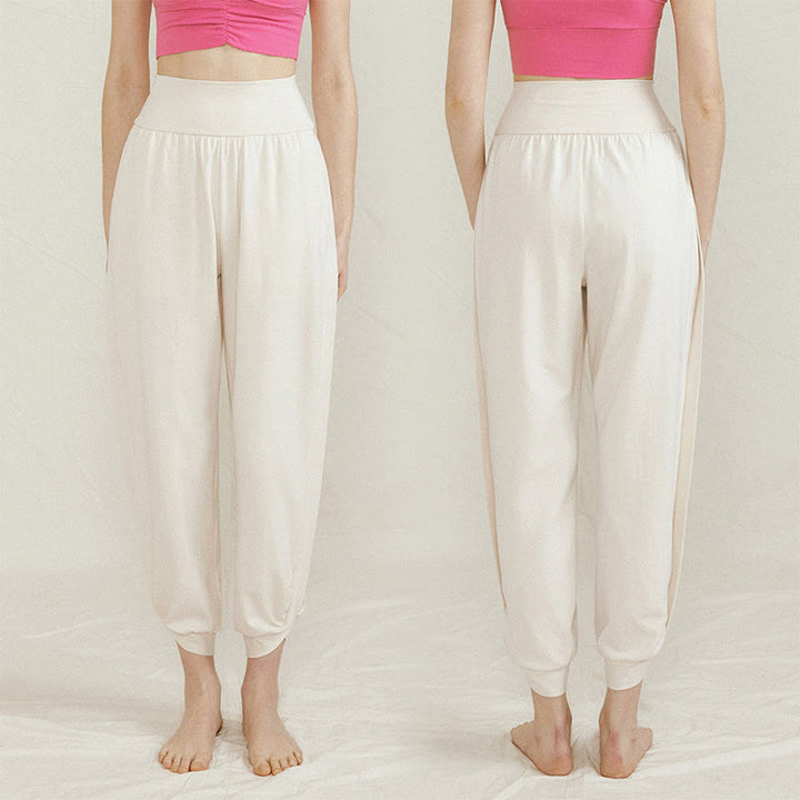 Pantalones casuales de algodón con cintura alta, pliegues laterales, secado rápido y bolsillos para mujer de Buddha Stones - image 3