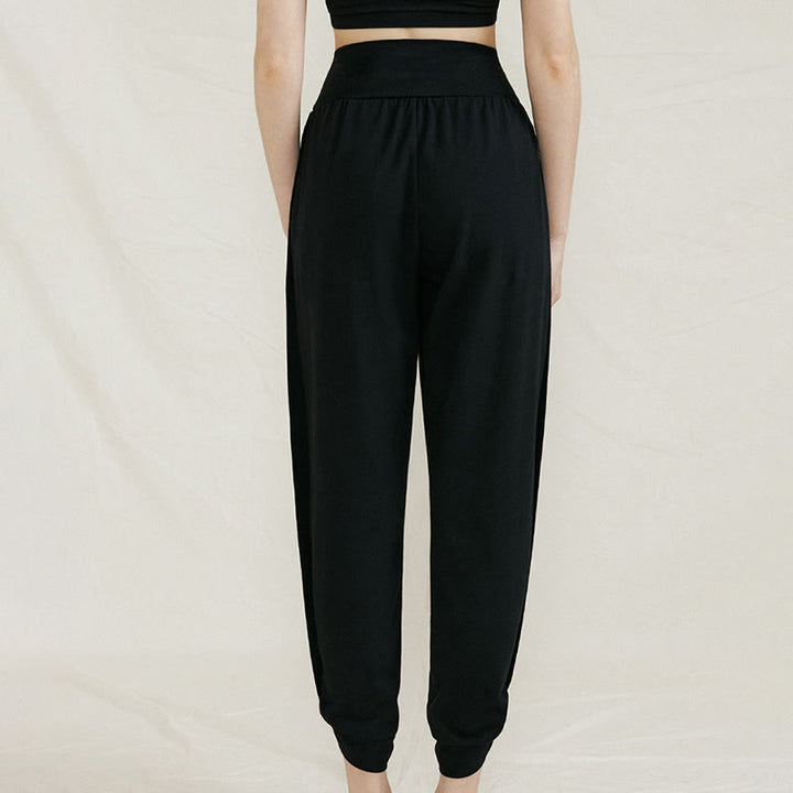 Pantalones casuales de algodón con cintura alta, pliegues laterales, secado rápido y bolsillos para mujer de Buddha Stones - Negro - US4，UK/AU8，EU36 (L) - image 14