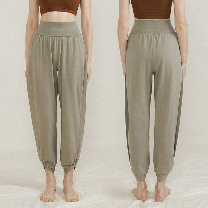 Pantalones casuales de algodón con cintura alta, pliegues laterales, secado rápido y bolsillos para mujer de Buddha Stones - image 7