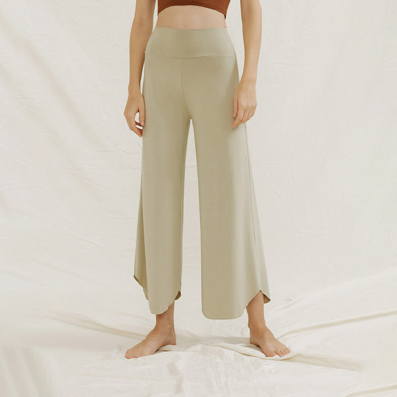 Pantalones de pierna ancha Leica para mujer con dobladillo geométrico irregular y holgado informal con Buddha Stones - image 12