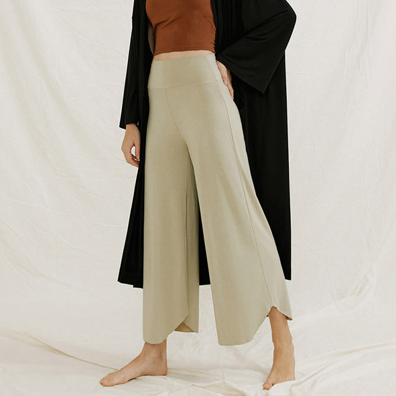 Pantalones de pierna ancha Leica para mujer con dobladillo geométrico irregular y holgado informal con Buddha Stones - image 14