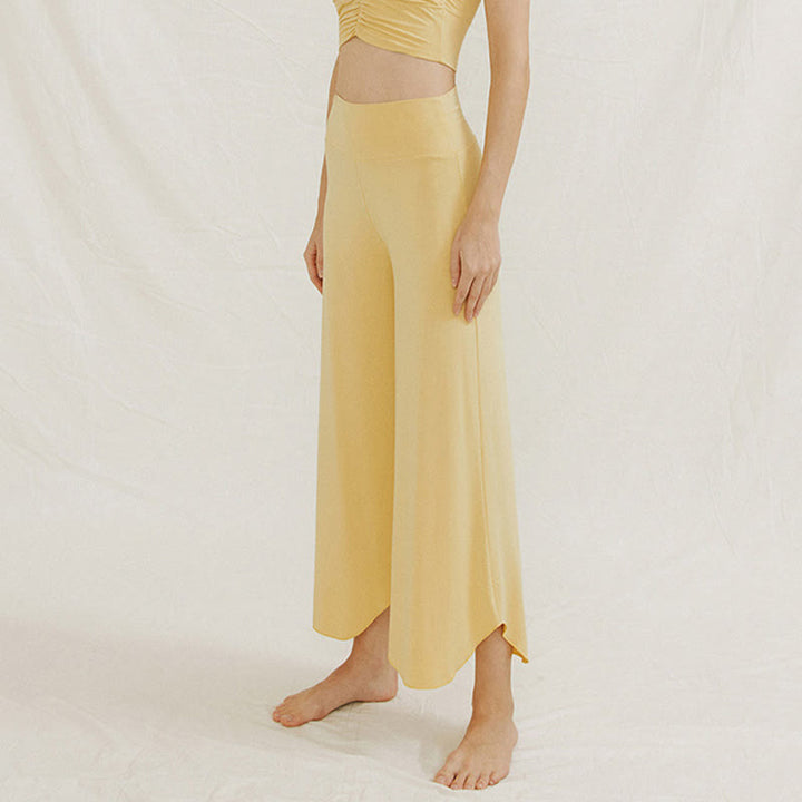 Pantalones de pierna ancha Leica para mujer con dobladillo geométrico irregular y holgado informal con Buddha Stones - image 8