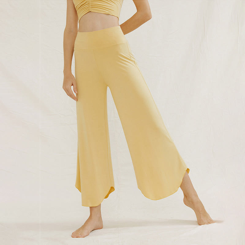 Pantalones de pierna ancha Leica para mujer con dobladillo geométrico irregular y holgado informal con Buddha Stones - image 10