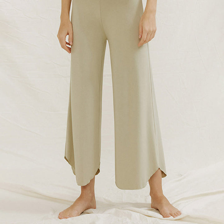 Pantalones de pierna ancha Leica para mujer con dobladillo geométrico irregular y holgado informal con Buddha Stones - image 15