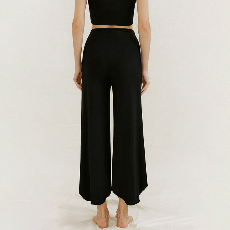 Pantalones de pierna ancha Leica para mujer con dobladillo geométrico irregular y holgado informal con Buddha Stones - image 24