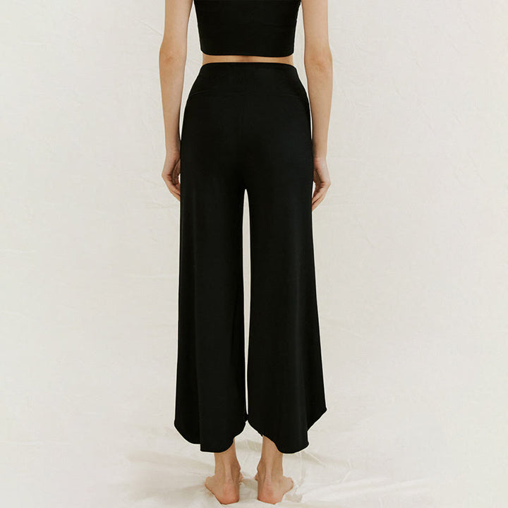 Pantalones de pierna ancha Leica para mujer con dobladillo geométrico irregular y holgado informal con Buddha Stones - image 24