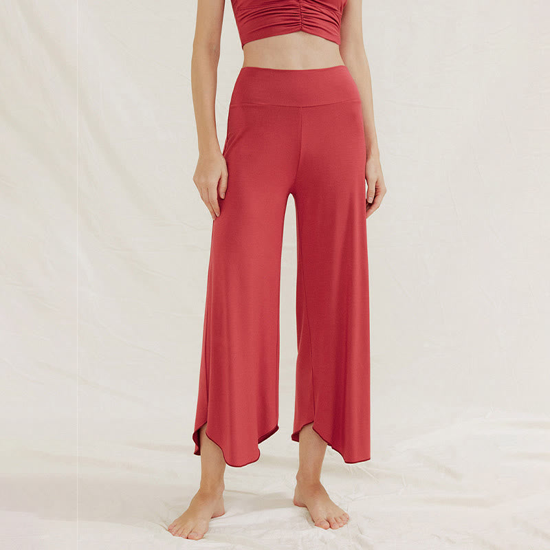 Pantalones de pierna ancha Leica para mujer con dobladillo geométrico irregular y holgado informal con Buddha Stones - Rojo - US4，UK/AU8，EU36 (L) - image 0