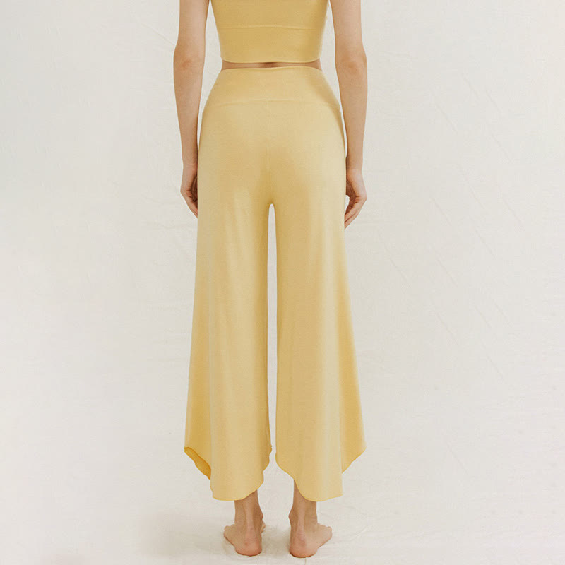 Pantalones de pierna ancha Leica para mujer con dobladillo geométrico irregular y holgado informal con Buddha Stones - image 6