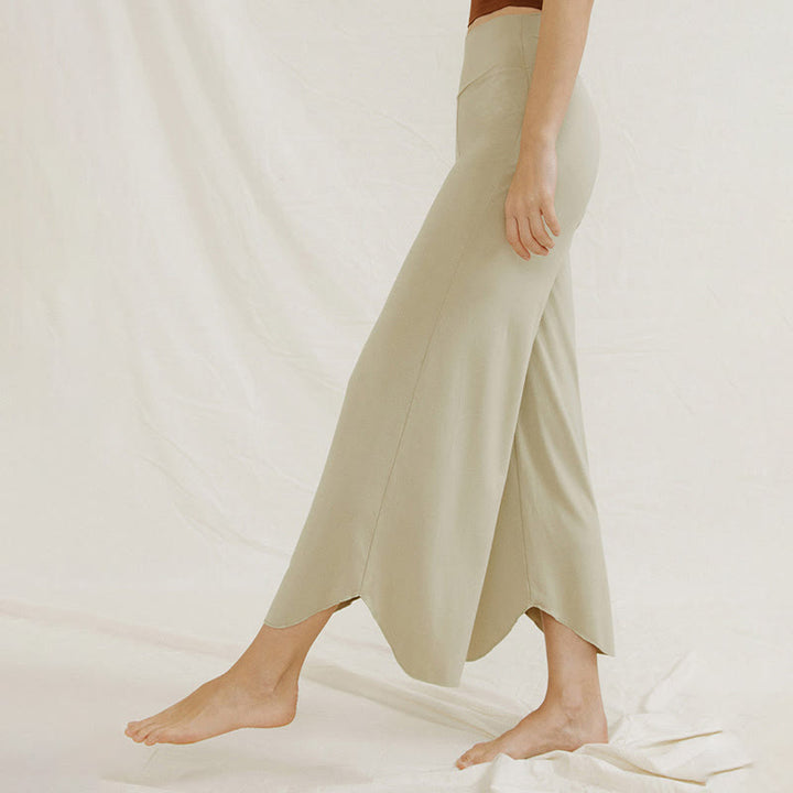 Pantalones de pierna ancha Leica para mujer con dobladillo geométrico irregular y holgado informal con Buddha Stones - image 18