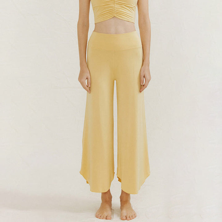 Pantalones de pierna ancha Leica para mujer con dobladillo geométrico irregular y holgado informal con Buddha Stones - Caqui - US4，UK/AU8，EU36 (L) - image 5