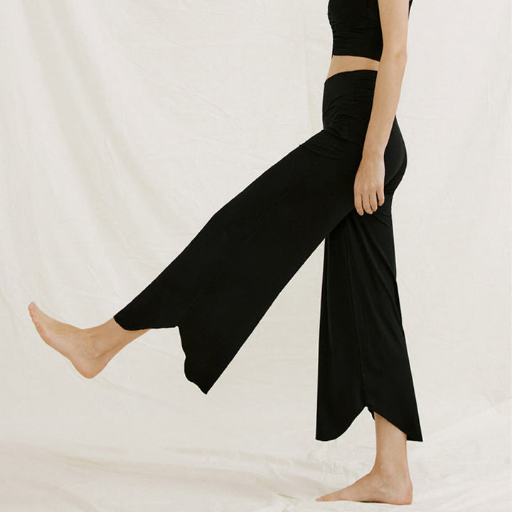 Pantalones de pierna ancha Leica para mujer con dobladillo geométrico irregular y holgado informal con Buddha Stones - image 27