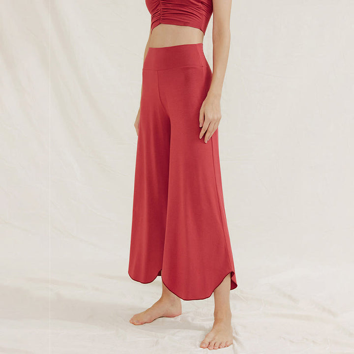 Pantalones de pierna ancha Leica para mujer con dobladillo geométrico irregular y holgado informal con Buddha Stones - image 3