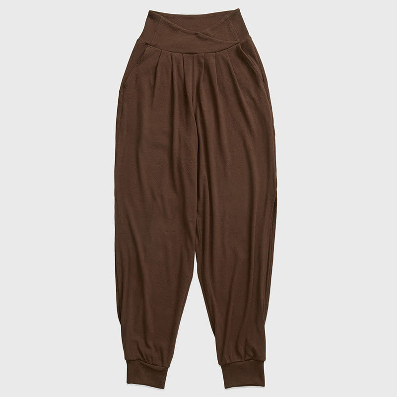 Pantalones casuales de licra con dobladillo con abertura y rosca para mujer con bolsillos y Buddha Stones - Marrón silla de montar - US6，UK/AU10，EU38 (XL) - image 11