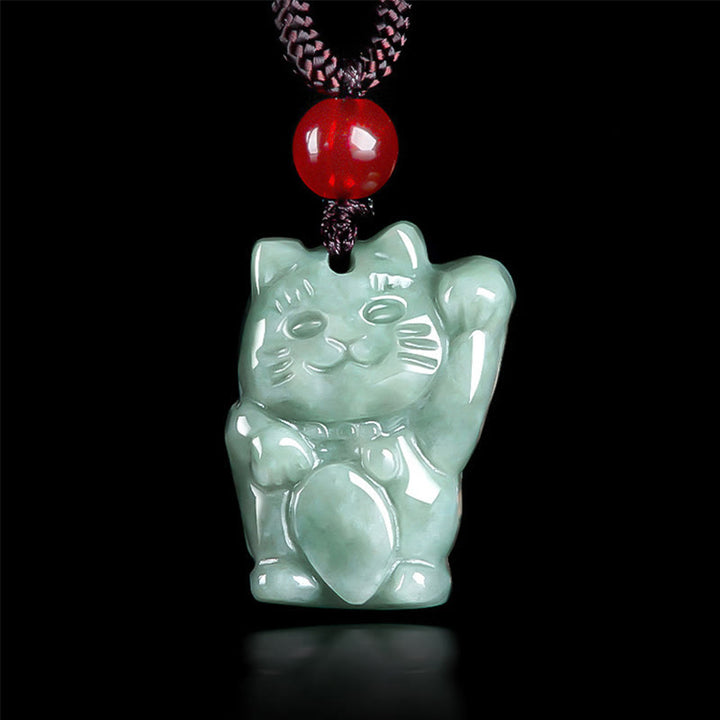 Collar con colgante de jade y gato de la suerte con Buddha Stones