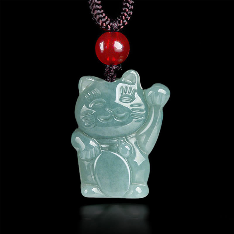 Collar con colgante de jade y gato de la suerte con Buddha Stones