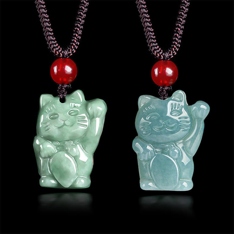 Collar con colgante de jade y gato de la suerte con Buddha Stones