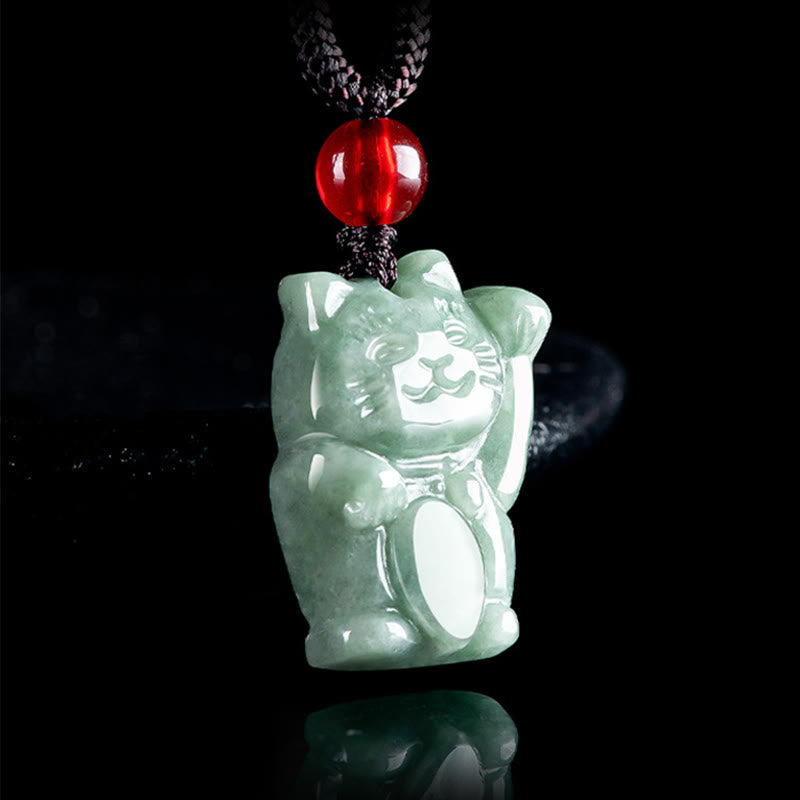 Collar con colgante de jade y gato de la suerte con Buddha Stones