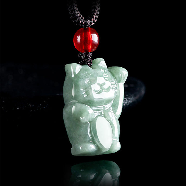 Collar con colgante de jade y gato de la suerte con Buddha Stones