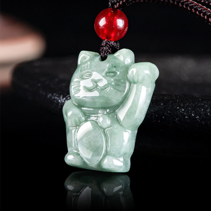 Collar con colgante de jade y gato de la suerte con Buddha Stones