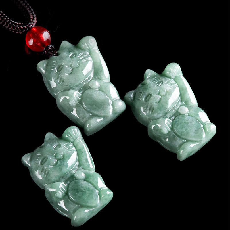 Collar con colgante de jade y gato de la suerte con Buddha Stones
