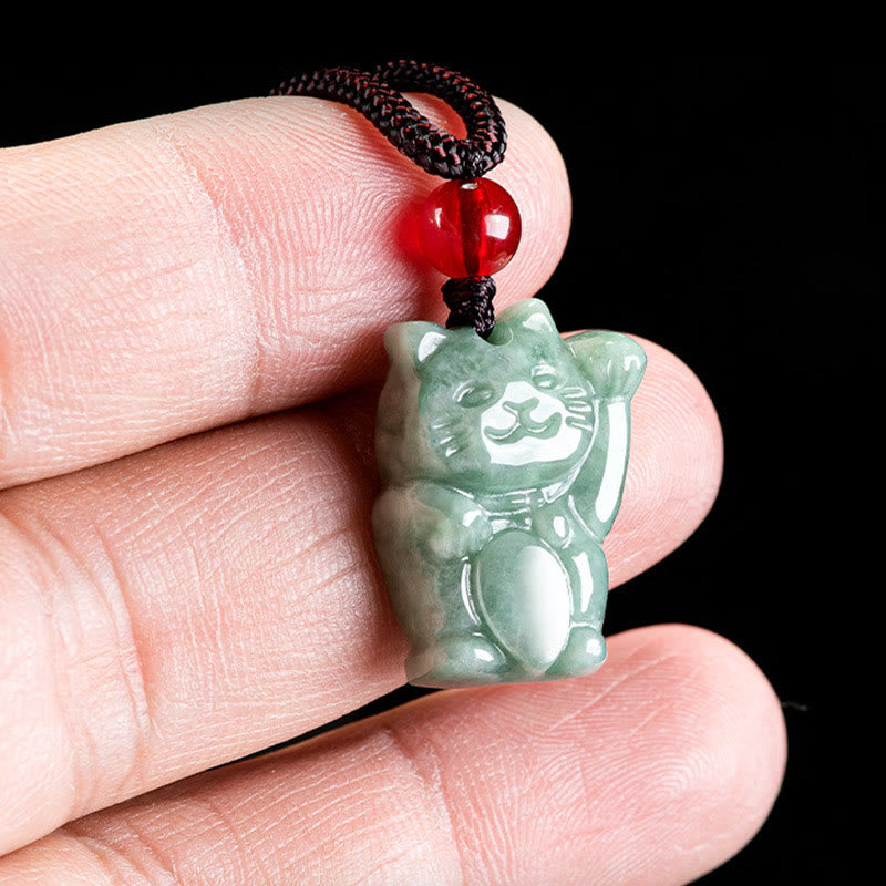 Collar con colgante de jade y gato de la suerte con Buddha Stones