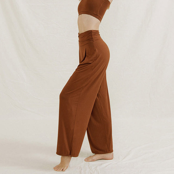 Pantalones de pierna ancha Leica para mujer, holgados, de talle alto y estilo casual con Buddha Stones - image 3