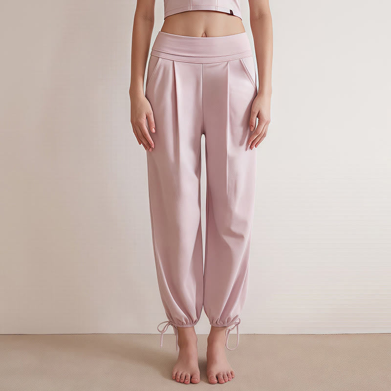 Pantalones Leica para mujer con bolsillos y dobladillo con cordón y estilo casual de Buddha Stones - Rosa - US4，UK/AU8，EU36 (L) - image 9