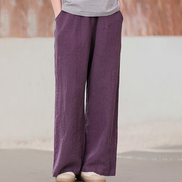 Pantalones anchos de pierna recta, holgados, informales, de algodón ramio, para mujer, con bolsillos, de Buddha Stones