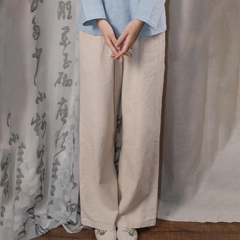 Pantalones anchos de pierna recta, holgados, informales, de algodón ramio, para mujer, con bolsillos, de Buddha Stones
