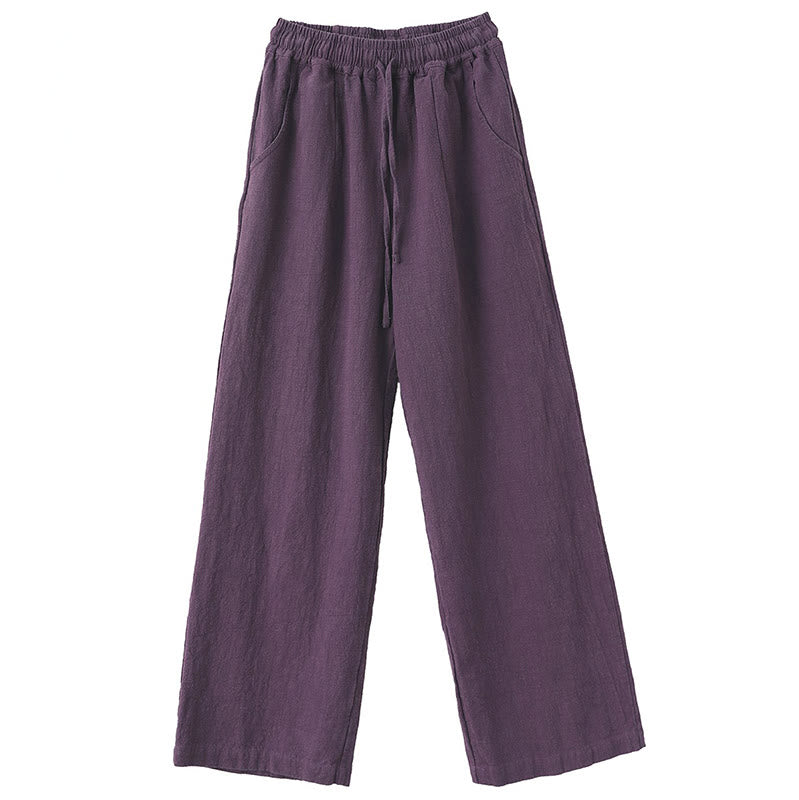 Pantalones anchos de pierna recta, holgados, informales, de algodón ramio, para mujer, con bolsillos, de Buddha Stones