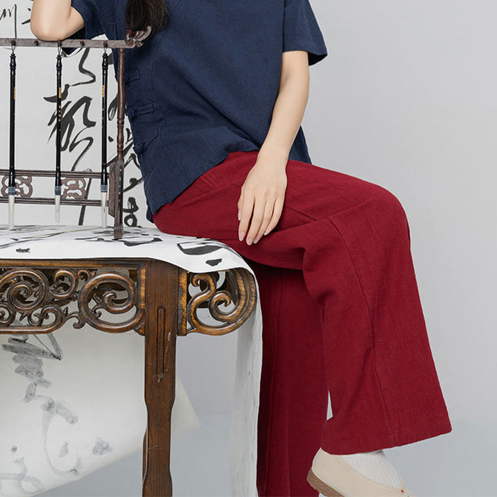Pantalones anchos de pierna recta, holgados, informales, de algodón ramio, para mujer, con bolsillos, de Buddha Stones