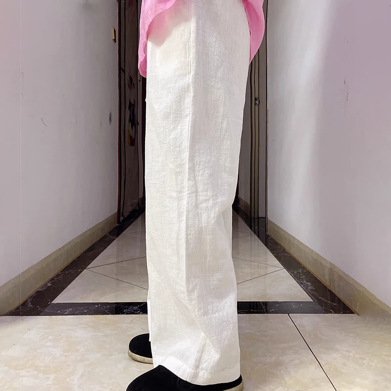 Pantalones anchos de pierna recta, holgados, informales, de algodón ramio, para mujer, con bolsillos, de Buddha Stones
