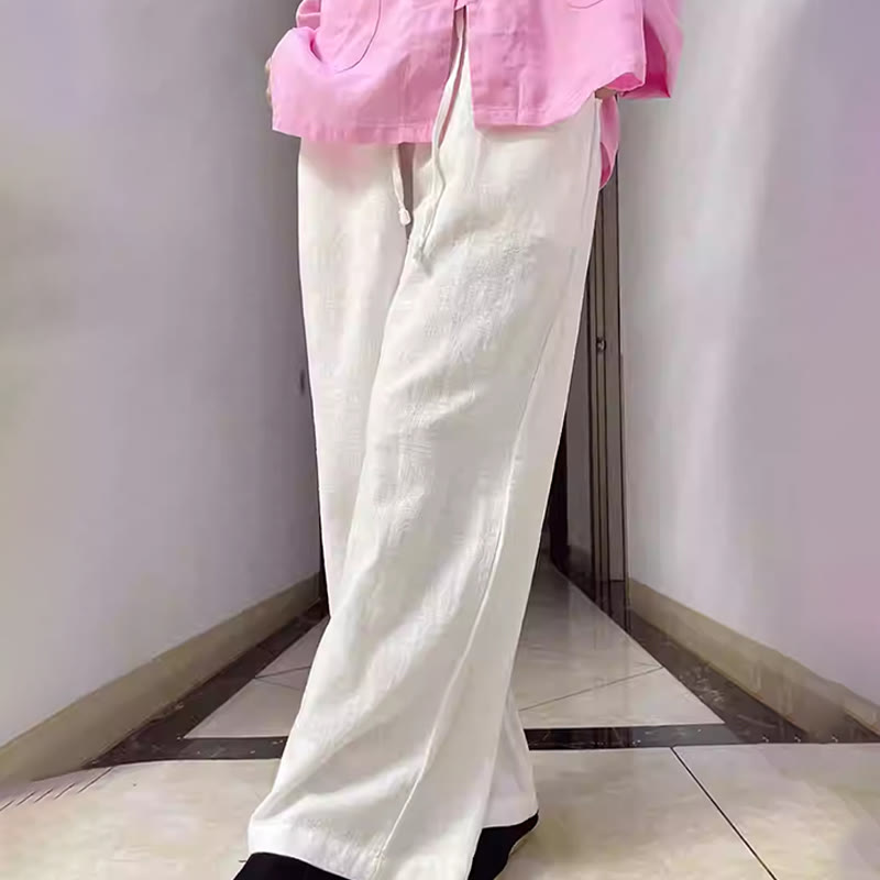 Pantalones anchos de pierna recta, holgados, informales, de algodón ramio, para mujer, con bolsillos, de Buddha Stones