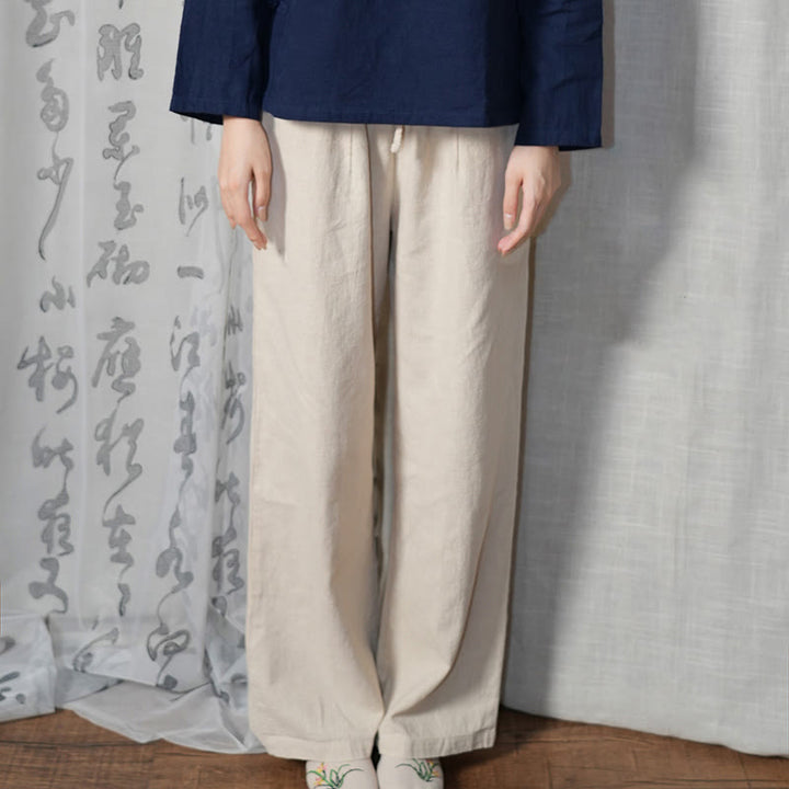 Pantalones anchos de pierna recta, holgados, informales, de algodón ramio, para mujer, con bolsillos, de Buddha Stones