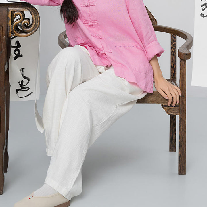 Pantalones anchos de pierna recta, holgados, informales, de algodón ramio, para mujer, con bolsillos, de Buddha Stones