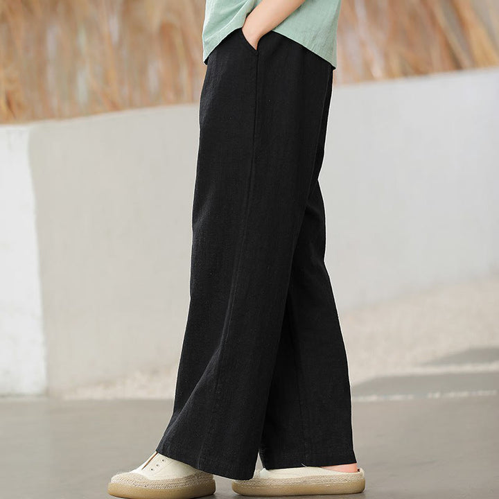 Pantalones anchos de pierna recta, holgados, informales, de algodón ramio, para mujer, con bolsillos, de Buddha Stones