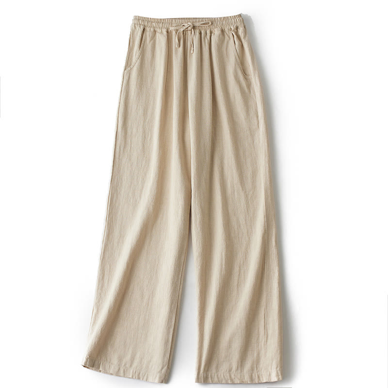 Pantalones anchos de pierna recta, holgados, informales, de algodón ramio, para mujer, con bolsillos, de Buddha Stones