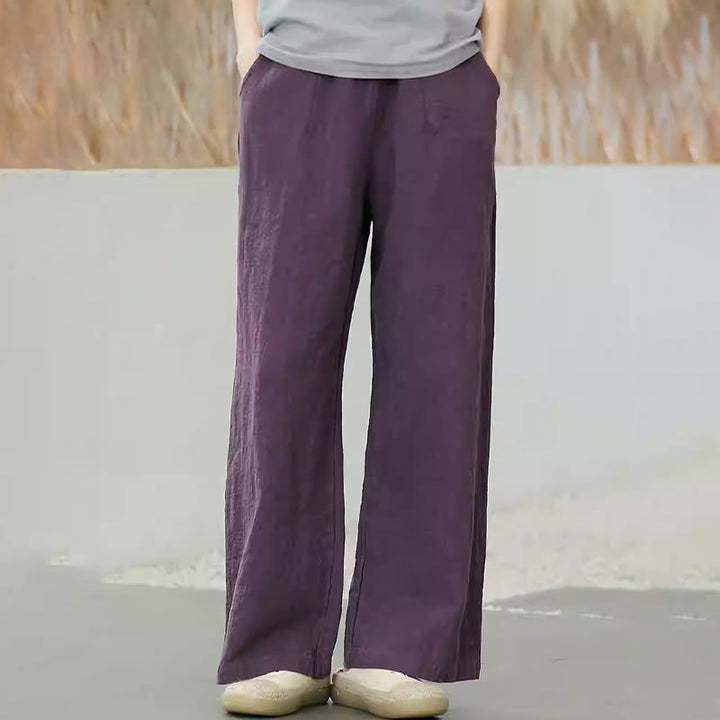 Pantalones anchos de pierna recta, holgados, informales, de algodón ramio, para mujer, con bolsillos, de Buddha Stones