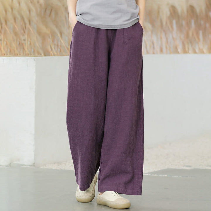 Pantalones anchos de pierna recta, holgados, informales, de algodón ramio, para mujer, con bolsillos, de Buddha Stones