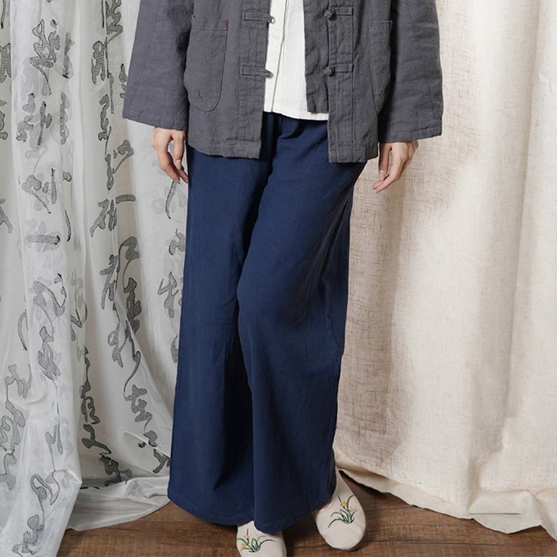 Pantalones anchos de pierna recta, holgados, informales, de algodón ramio, para mujer, con bolsillos, de Buddha Stones