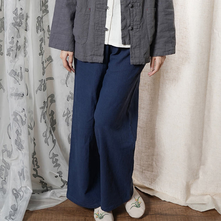 Pantalones anchos de pierna recta, holgados, informales, de algodón ramio, para mujer, con bolsillos, de Buddha Stones